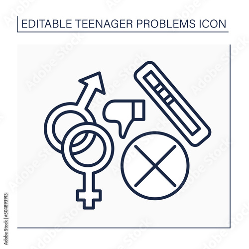 Sexual activity line icon.Teen pregnancy. Early sexual life. Teenager problem concept. Isolated vector illustration. Editable stroke
