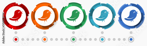 Twitter, tweet concept vector icon set, modern design abstract web buttons in 5 color options, infographic template