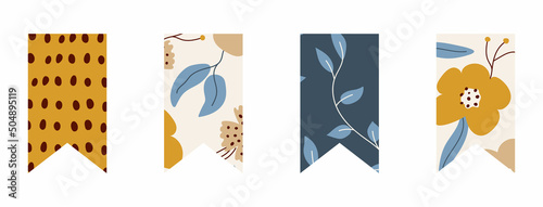 Bookmark paper sticker collection in floral style. Daily planner stickers. Vector illustration.