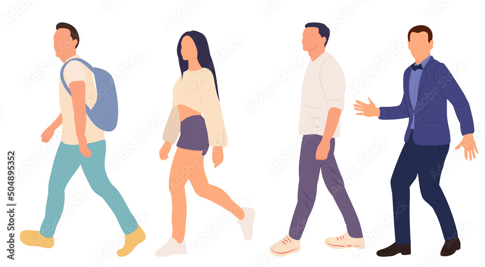 Fototapeta premium walking people flat design, sketch isolated, vector