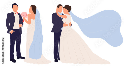 bride and groom flat design, isolated, vector