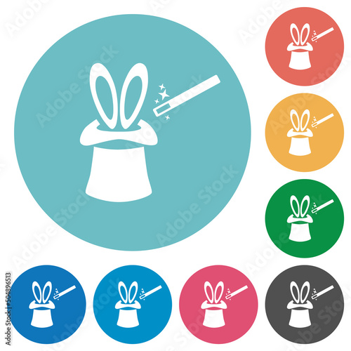 Magic hat with bunny ears flat round icons