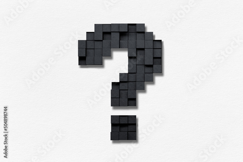 Question mark made of modern black cube stones on white background