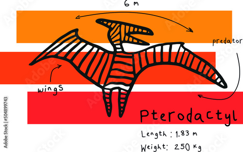 Print with abstract pterodactyl and facts. Print with dino for textile, fabric, kids, boy, t-shirt, Web, clothes, socks and other design.