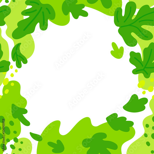 Abstract greens or salad greens square frame. Vector flat color illustration isolated on white.