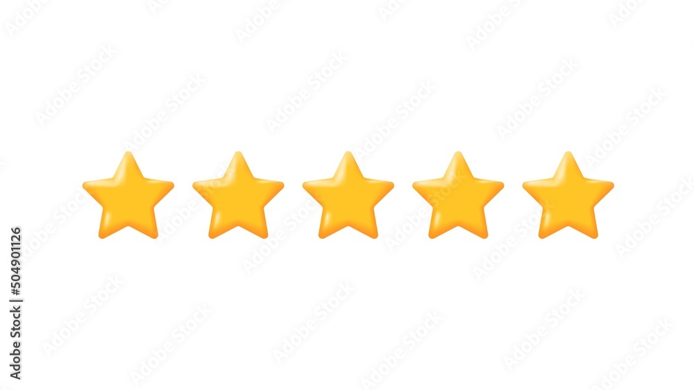 Five realistic 3d yellow glossy rating stars Five realistic 3d yellow glossy rating stars