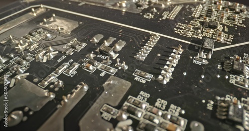 Circuit board macro with probe lens closeup