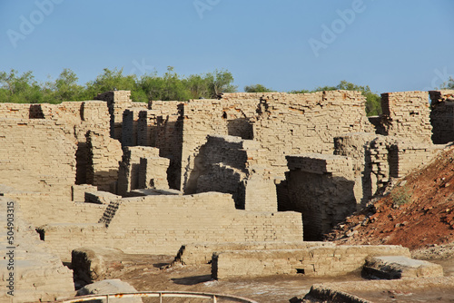 Mohenjo daro ruins close Indus river in Larkana district, Sindh, Pakistan photo