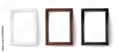 Realistic 3d blank wooden photo picture frames