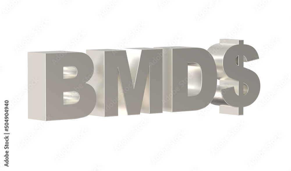Bermudian dollar, BMD, Currency symbol of Bermuda in metallic Silver Bermudian dollar, BMD, Currency symbol of Bermuda in metallic Silver