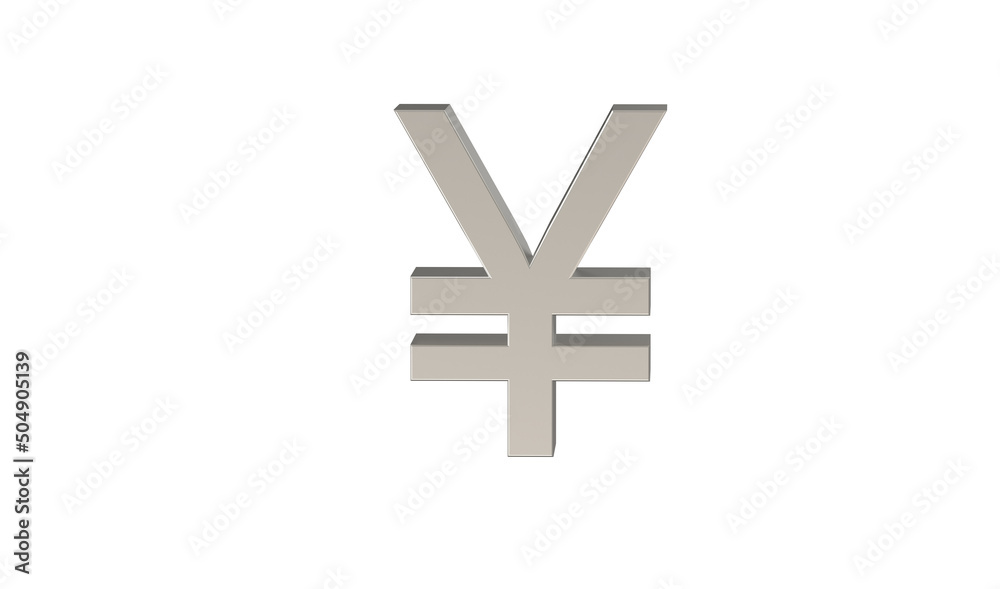 Fototapeta premium Yen symbol on white background, china yuan renminbi, CNY, Currency symbol of the people's republic of China in metallic Silver