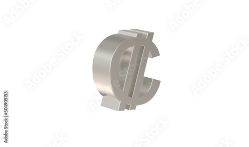 Costa Rican Colón, CRC, Currency symbol of Costa Rica in metallic Silver
