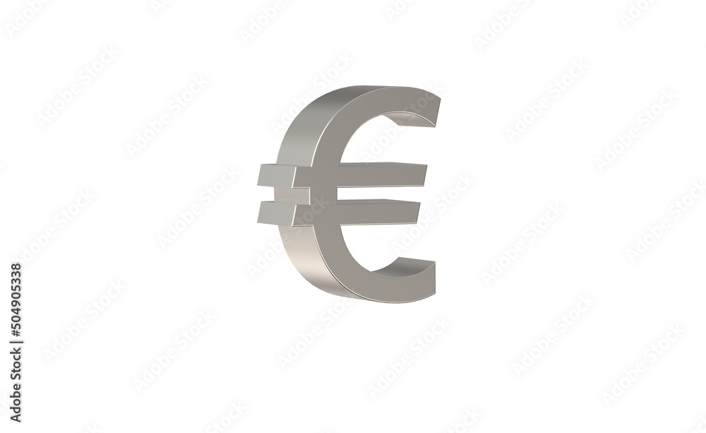 Euro sign isolated on white , EUR, Currency symbol of Europeans union in metallic Silver