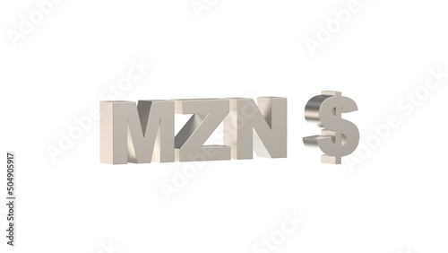 Mozambican Metical, MZN, currency of Mozambique in metallic Silver  photo