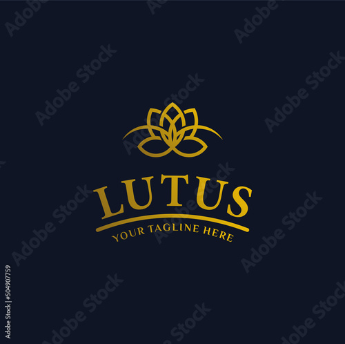 Gold lotus logo - vector illustration. Gold lotus emblem design on dark blue background, suitable for your design need, logo, illustration, animation, etc.