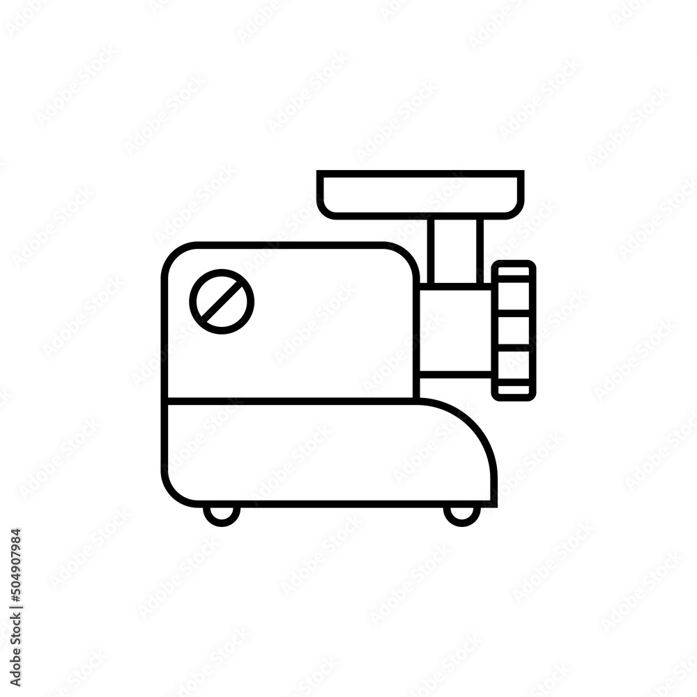 Electric meat grinder icon. Line style. Isolated vector outline illustration on white background. Electric meat grinder icon. Line style. Isolated vector outline illustration on white background.