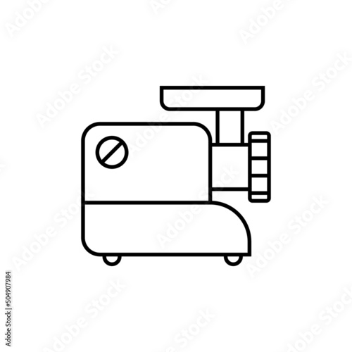 Electric meat grinder icon. Line style. Isolated vector outline illustration on white background.