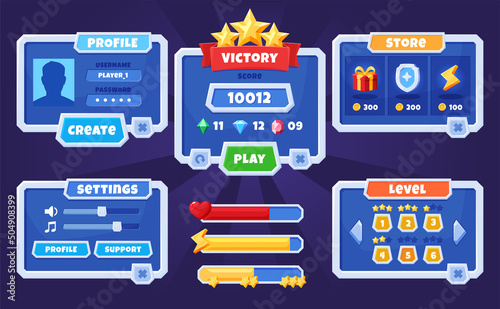 User interface. Set of icons for games and applications. GUI elements for applications and games. Vector illustration