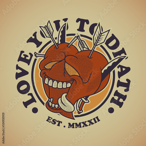 Cartoon emblem of psycho heart with retro style