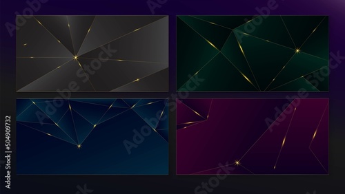 Silver Deep Blue Green Black Purple Geometric Wallpaper. Rich VIP New Year Poster. Dark Black Blue Purple Green Banner. Metallic Polygon Celebration Texture. 3D Abstract Luxury Christmas Frame.