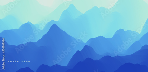 Landscape with mountains and fog. Mountainous terrain. Abstract background. Vector illustration.