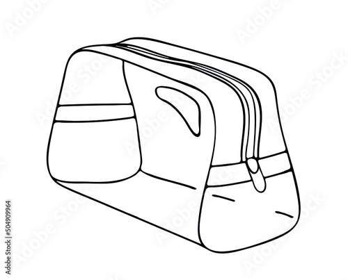 The black line of the cosmetics logo. Fashion concept, women's beauty. A hand-drawn cosmetic bag for storing cosmetics.