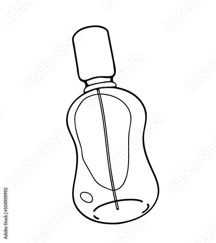 The black line of the perfume logo. A hand-drawn perfume bottle, glass bottle of cologne. Fashion concept, women's beauty. 