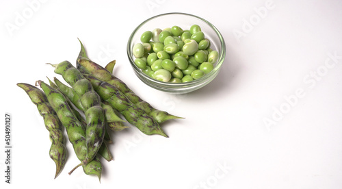 Green pigeon, the pigeon pea isolated on background, Toor Dal. photo