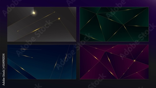 Silver Deep Black Green Blue Purple Geometric Wallpaper. 3D Minimal Premium Christmas Design. Metallic Crystal Celebration Texture. Royal New Year Banner. Dark Black Purple Green Blue Border.