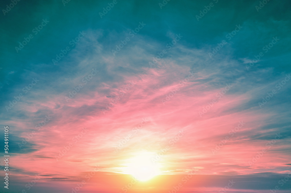 Fototapeta premium Colorful cloudy sky at sunset. Gradient color. Sky texture, abstract nature background