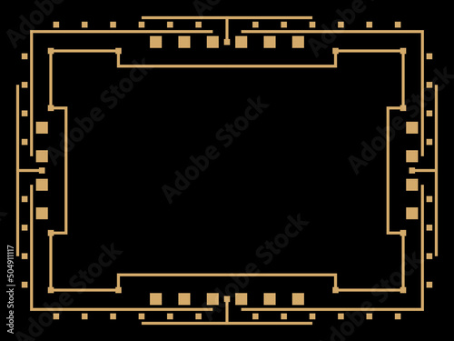 Art deco frame. Vintage linear border. Design a template for invitations, leaflets and greeting cards. Geometric golden frame. The style of the 1920s - 1930s. Vector illustration