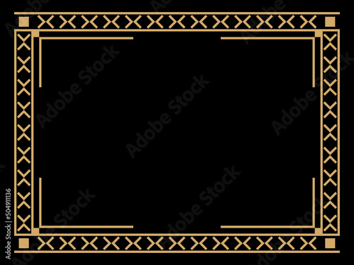 Art deco frame. Vintage linear border. Design a template for invitations, leaflets and greeting cards. Geometric golden frame. The style of the 1920s - 1930s. Vector illustration