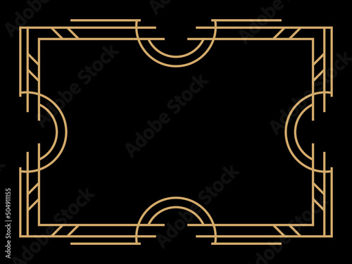 Art deco frame. Vintage linear border. Design a template for invitations, leaflets and greeting cards. Geometric golden frame. The style of the 1920s - 1930s. Vector illustration