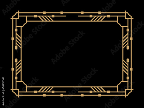 Art deco frame. Vintage linear border. Design a template for invitations, leaflets and greeting cards. Geometric golden frame. The style of the 1920s - 1930s. Vector illustration