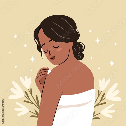 Self love concept. African woman isolated character. Flat vector illustration.