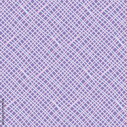 Vector seamless geometric abstract pattern in light blue pink lilac pastel colors of intersecting diagonal wavy lines and stripes for the design of cotton fabric, cambric