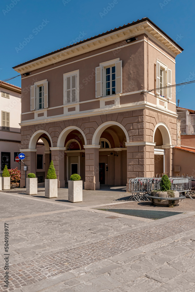 A glimpse of Piazza Garibaldi in the historic center of Buti, Pisa, Italy