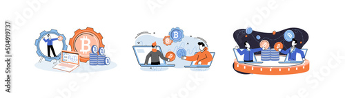 Cryptocurrency bitcoin mining metaphor Blockchain exchange platform. Cyber banking procedures, bitcoin trading, wallet. Ecurrency transactions. Digital currency, cryptocurrency market, hidden mining