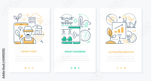 Smart farm and automated growth - line design style banners set