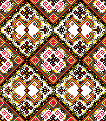 Geometric Embroidered Seamless Pattern of Ukrainian Ornament