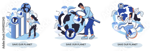 Save our planet ecological metaphor Earth day, love for native home. Sustainable gardening renewable energy. Caring for nature protecting environment stop air and water pollution, rational consumption