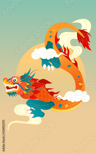 Dragon boat race on dragon boat festival, eating rice dumplings, celebrating traditional festival activities, Chinese dragon, vector illustration