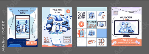 Cash flow, stable income website, advertising poster. Idea of income growth and development. Business investment, financial literacy courses and profit increase. Active and passive income concept