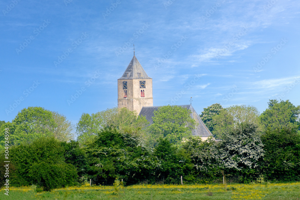 Kerktoren van Zalk - Church tower of Zalk , Overijssel province, The Netherlands