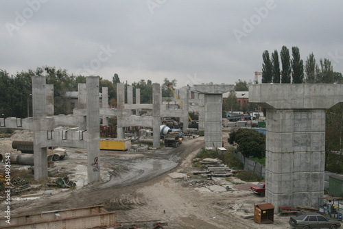 Unfinished concrete piers of the bridge in the capital of Ukraine Kyiv
