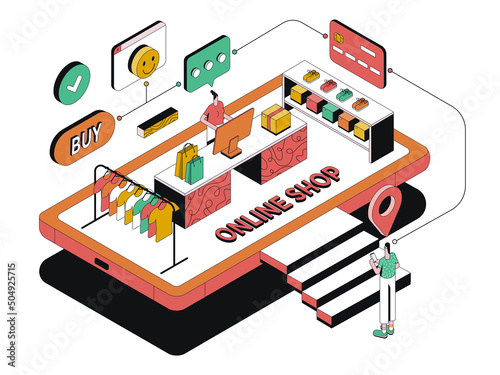 Modern Isometric Illustration design -Online Shopping