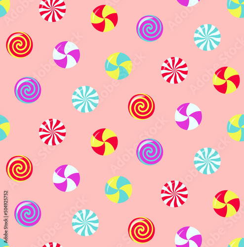 Peppermint swirl candies seamless pattern.