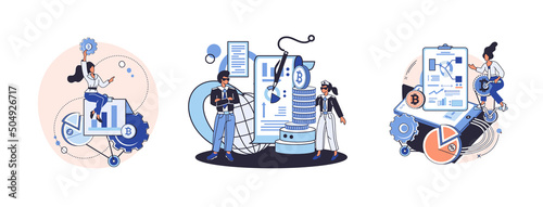 Cryptocurrency bitcoin mining metaphor Blockchain exchange platform. Cyber banking procedures, bitcoin trading, wallet. Ecurrency transactions. Digital currency, cryptocurrency market, hidden mining