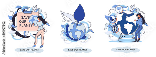 Save our planet ecological metaphor Earth day, love for native home. Sustainable gardening renewable energy. Caring for nature protecting environment stop air and water pollution, rational consumption