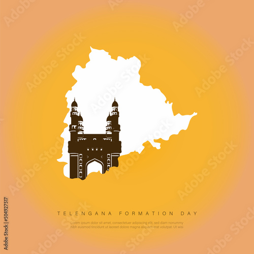 Telangana Formation day vector illustration with Telangana map and Charminar. photo